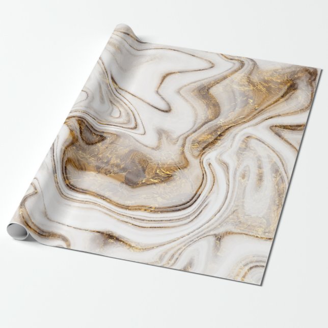 Cool White Gold Marble Texture Wrapping Paper (Unrolled)