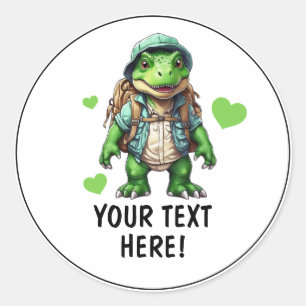 Cool White & Green Personalised Traveller T-rex Classic Round Sticker