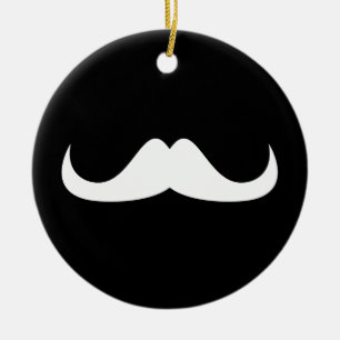 Cool White Handlebar moustache on Black Ceramic Tree Decoration