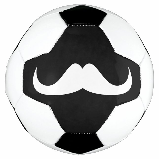 Cool White Handlebar moustache on Black Football (Front)