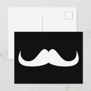 Cool White Handlebar moustache on Black Postcard