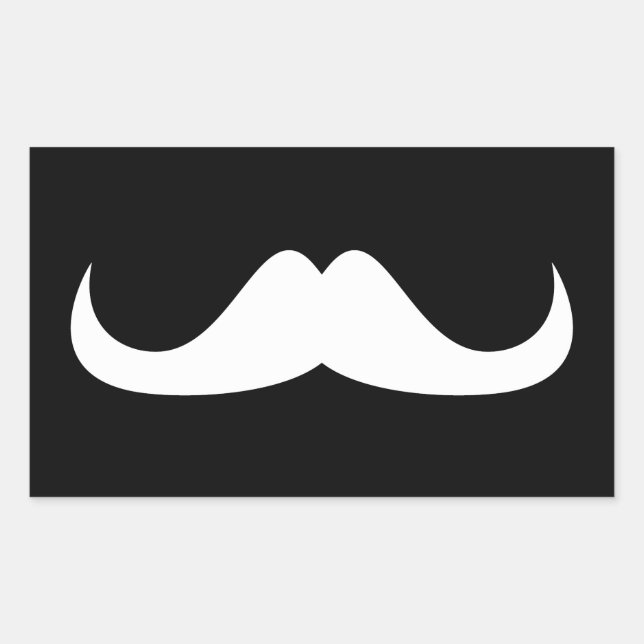 Cool White Handlebar moustache on Black Rectangular Sticker (Front)