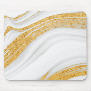 Cool White Marble Gold Glitter Mouse Mat