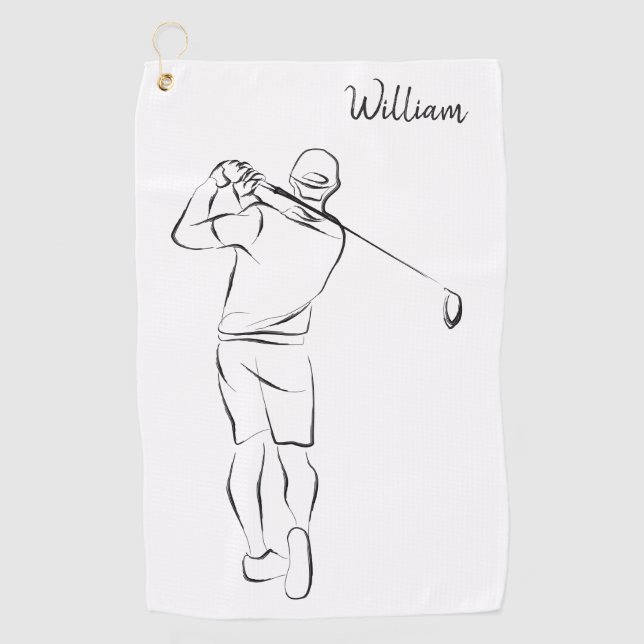   Cool White Modern Add Your Name Customised Mens Golf Towel (Front)
