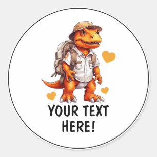 Cool White & Orange Personalised Traveller T-rex Classic Round Sticker