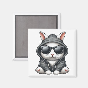 Cool White Rabbit in Hoodie and Sunglasses Magnet