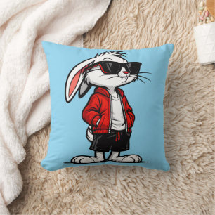 Cool White Rabbit in Red Jacket Cushion