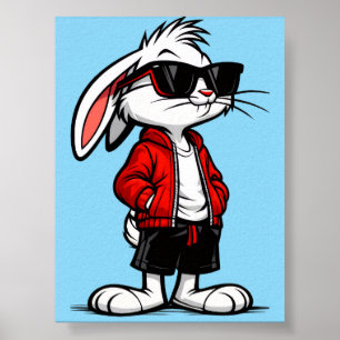 Cool White Rabbit in Red Jacket Poster