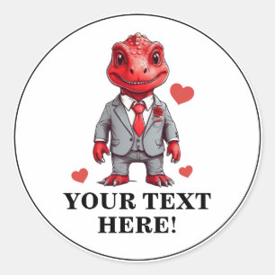 Cool White & Red Personalised Formal T-rex Classic Round Sticker