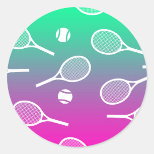 Cool White Retro Tennis Racquets Pattern Gradient  Classic Round Sticker