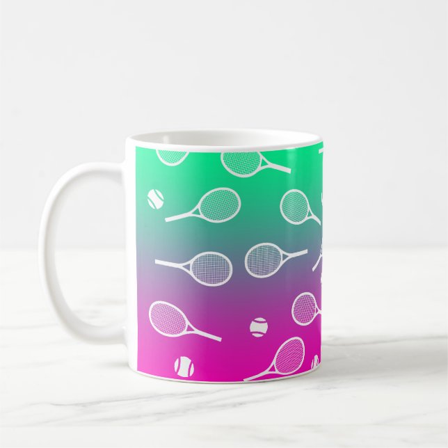 Cool White Retro Tennis Racquets Pattern Gradient  Coffee Mug (Left)