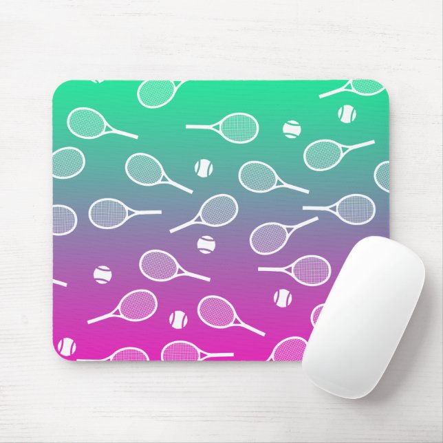 Cool White Retro Tennis Racquets Pattern Gradient  Mouse Mat (With Mouse)