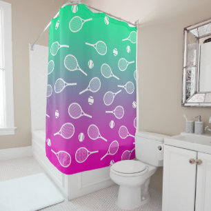Cool White Retro Tennis Racquets Pattern Gradient  Shower Curtain