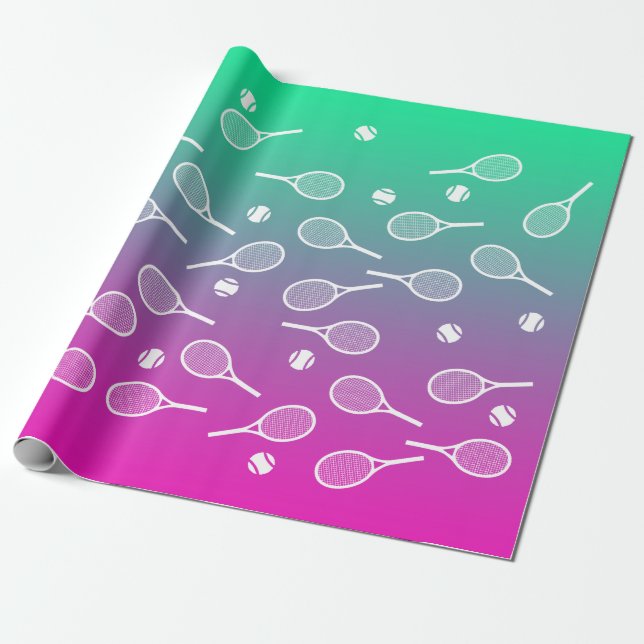 Cool White Retro Tennis Racquets Pattern Gradient  Wrapping Paper (Unrolled)