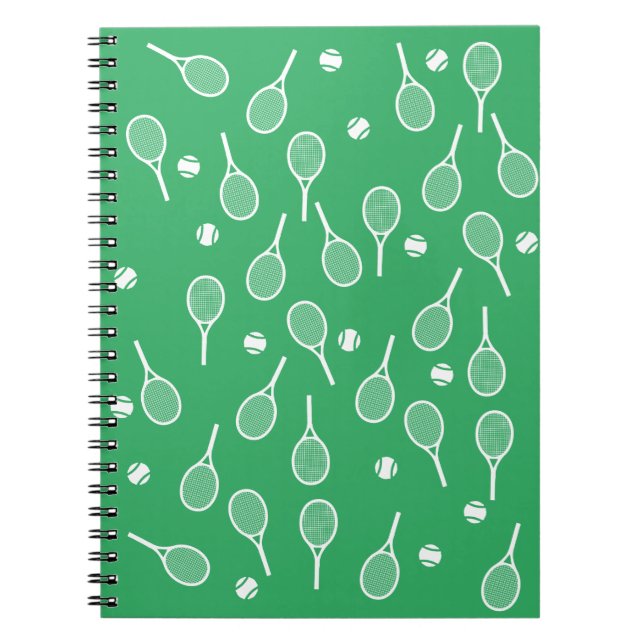 Cool White Retro Tennis Racquets Pattern Green  Notebook (Front)