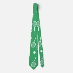 Cool White Retro Tennis Racquets Pattern Green  Tie