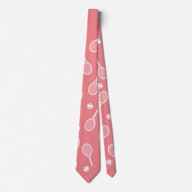 Cool White Retro Tennis Racquets Pattern Pink Neck Tie (Front)