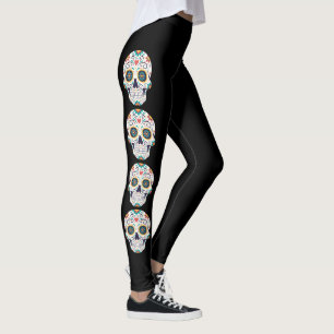 Cool White Skull Silhouette Halloween Leggings