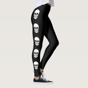 Cool White Skull Silhouettes Halloween Black Leggings