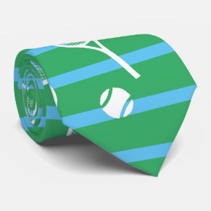 Cool White Tennis Racquets Pattern Stripes Green Tie