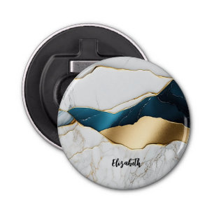 Cool White Turquoise Marble Stone Gold Bottle Opener