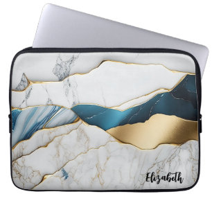 Cool White Turquoise Marble Stone Gold Laptop Sleeve