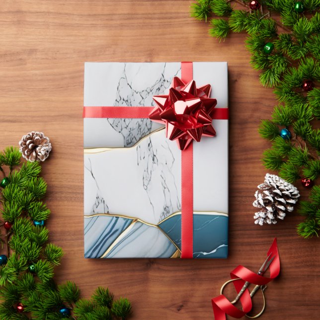 Cool White Turquoise Marble Stone Gold Wrapping Paper (Holiday Gift)