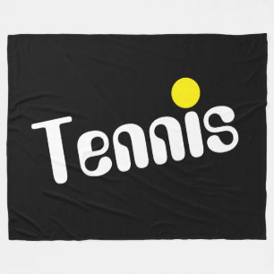 Cool White Yellow Diagonal TENNIS Text On Black Fleece Blanket