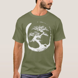 Cool White Zen Bonsai Tree in Enso Circle T-Shirt