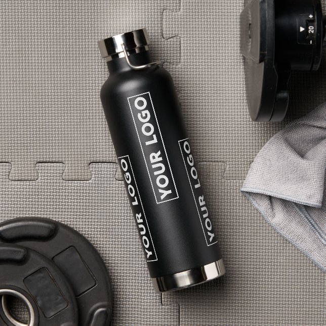 Cool Wide Logo Pattern Black Water Bottle (Gym (Rotated))