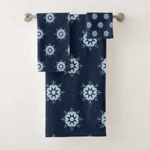 Cool Winter Icy Blue Crystal Glitter Snowflake Bath Towel Set