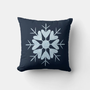 Cool Winter Icy Blue Crystal Glitter Snowflake   Cushion