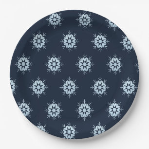 Cool Winter Icy Blue Crystal Glitter Snowflake Paper Plate