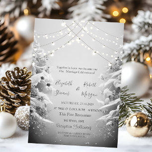 Cool Winter Wonderland, String Lights Snow Wedding Invitation