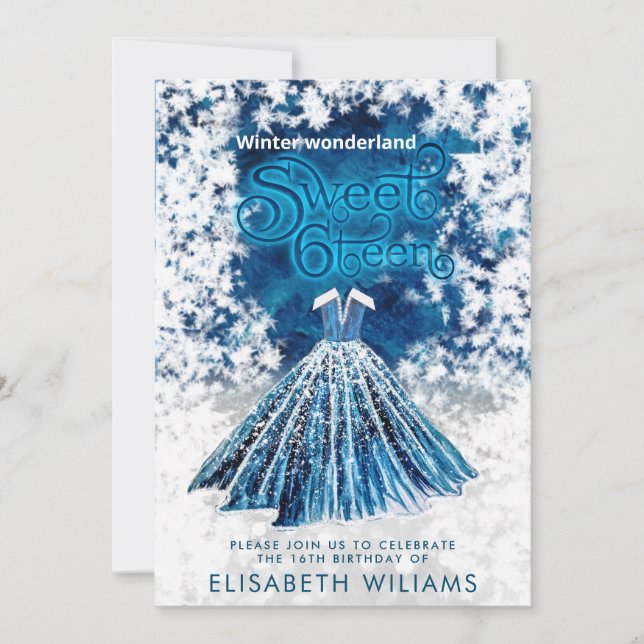 Cool Winter wonderland typography sweet 16 Invitation (Front)