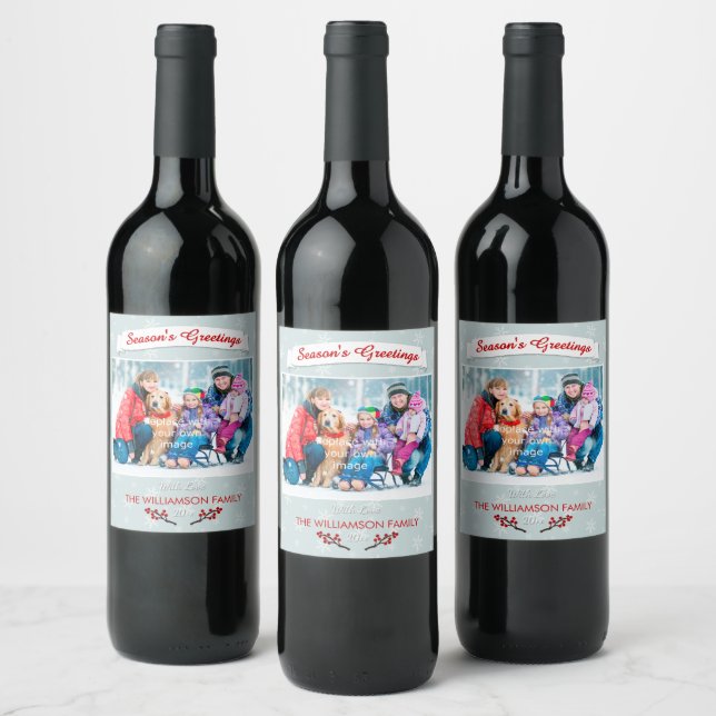 Cool Winterberries and Snowflakes Wine Label (Bottles)