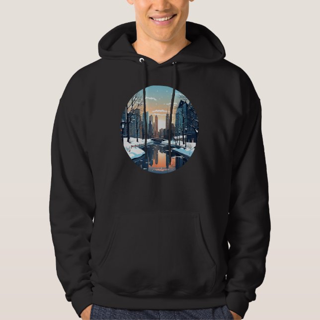 Cool wintry City with Lake in Winter Season for Sn Hoodie (Front)