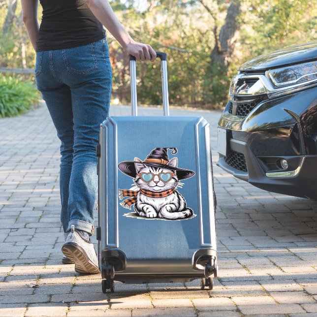 Cool Witch Cat – Cute Halloween Kitty with Heart G (Suitcase Insitu)