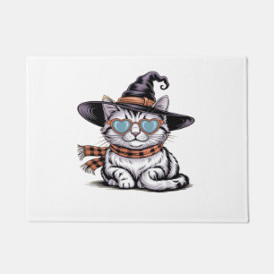 Cool Witch Cat – Cute Halloween Kitty with Heart G Doormat