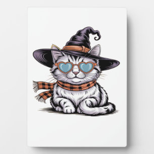 Cool Witch Cat – Cute Halloween Kitty with Heart G Plaque
