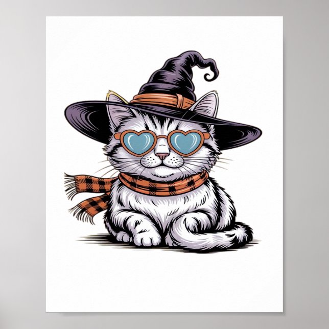 Cool Witch Cat – Cute Halloween Kitty with Heart G Poster (Front)