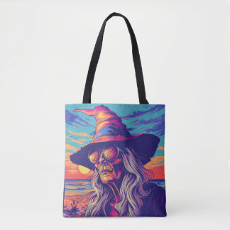 Cool Witch Retro Sunset Halloween Tote Bag