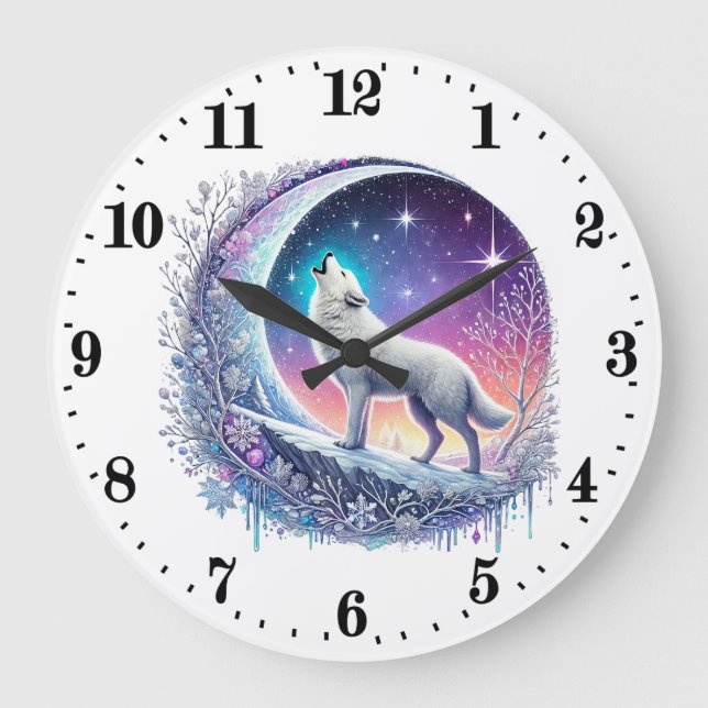 Cool wolf animal lovers Winter Large Clock (Front)