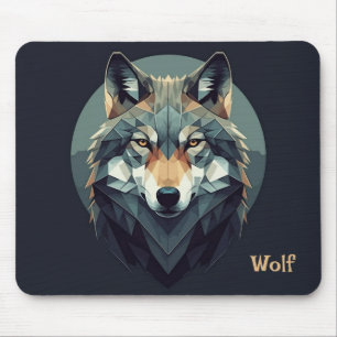 Cool wolf Geometric Modern art Navy blue Mustard Mouse Mat