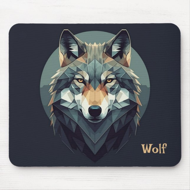 Cool wolf Geometric Modern art Navy blue Mustard Mouse Mat (Front)