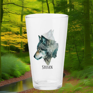 cool wolf lovers add name glass