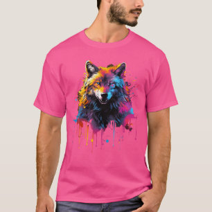 Cool Wolf On Colourful Painted Wolf T-Shirt