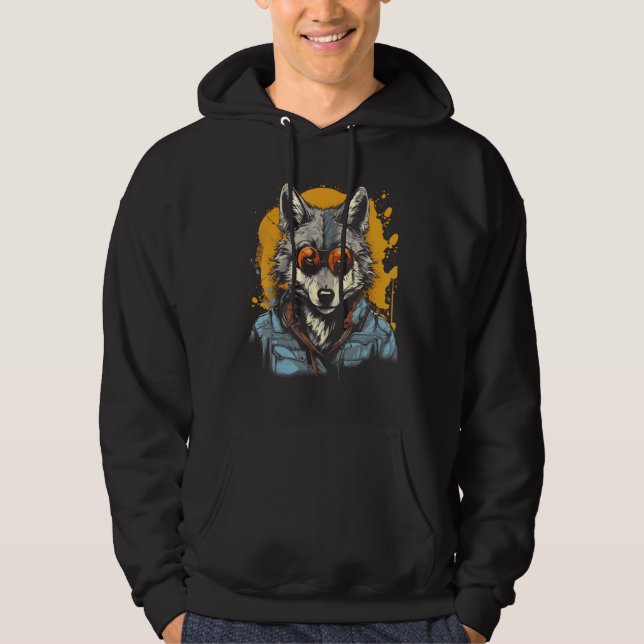 Cool Wolf Splash Paint Graphic Wildlife Face Wolf Hoodie (Front)