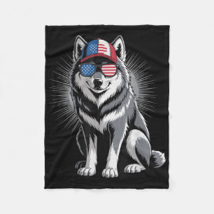 Cool Wolf Usa Flag Sungles Independence 4th Of Jul Fleece Blanket