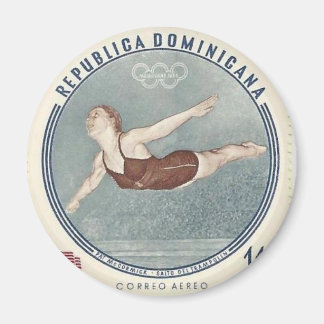 Cool Woman Swimmer Dives Stamp Retro magnet